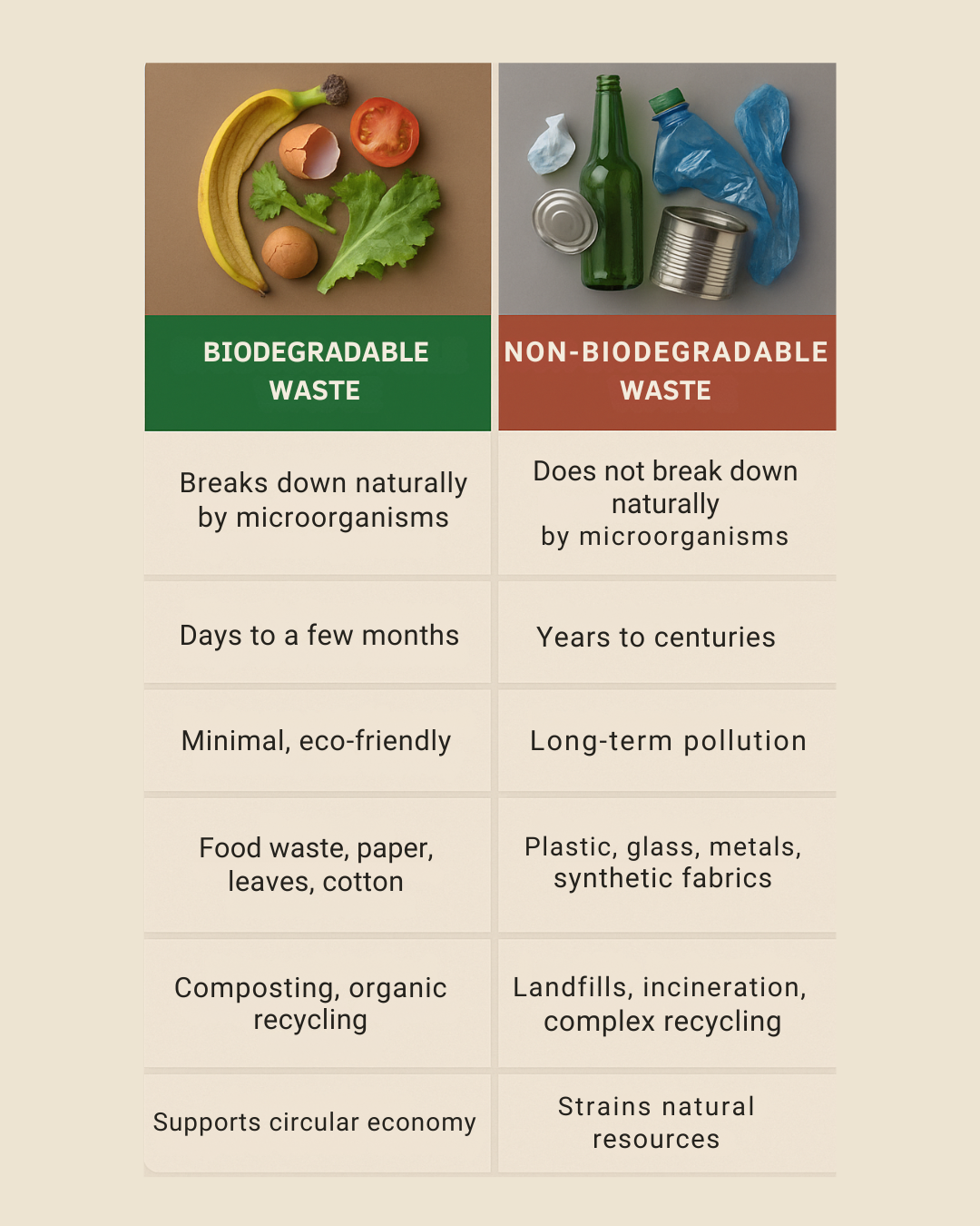 difference between biodegradable and non - biodegradable waste